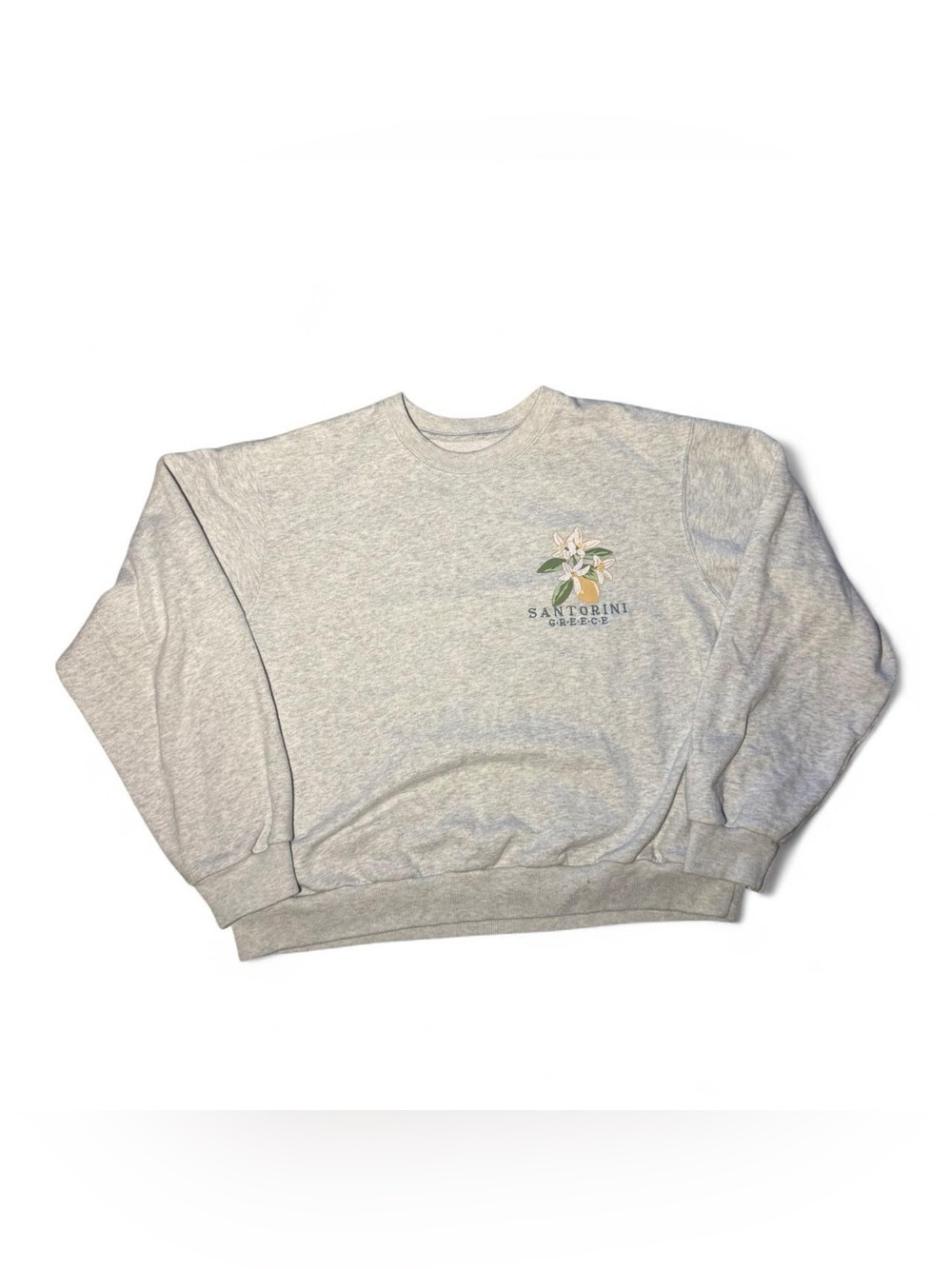 Hollister gray crewneck sweatshirt lemons 'SANTORINI GREECE' , size S ☮️